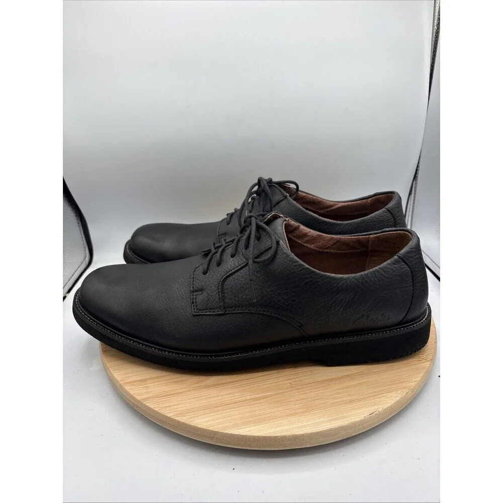 Clarks Oxford Shoes Mens 12 W Black Leather Waterproof Lace Up Casual 82465